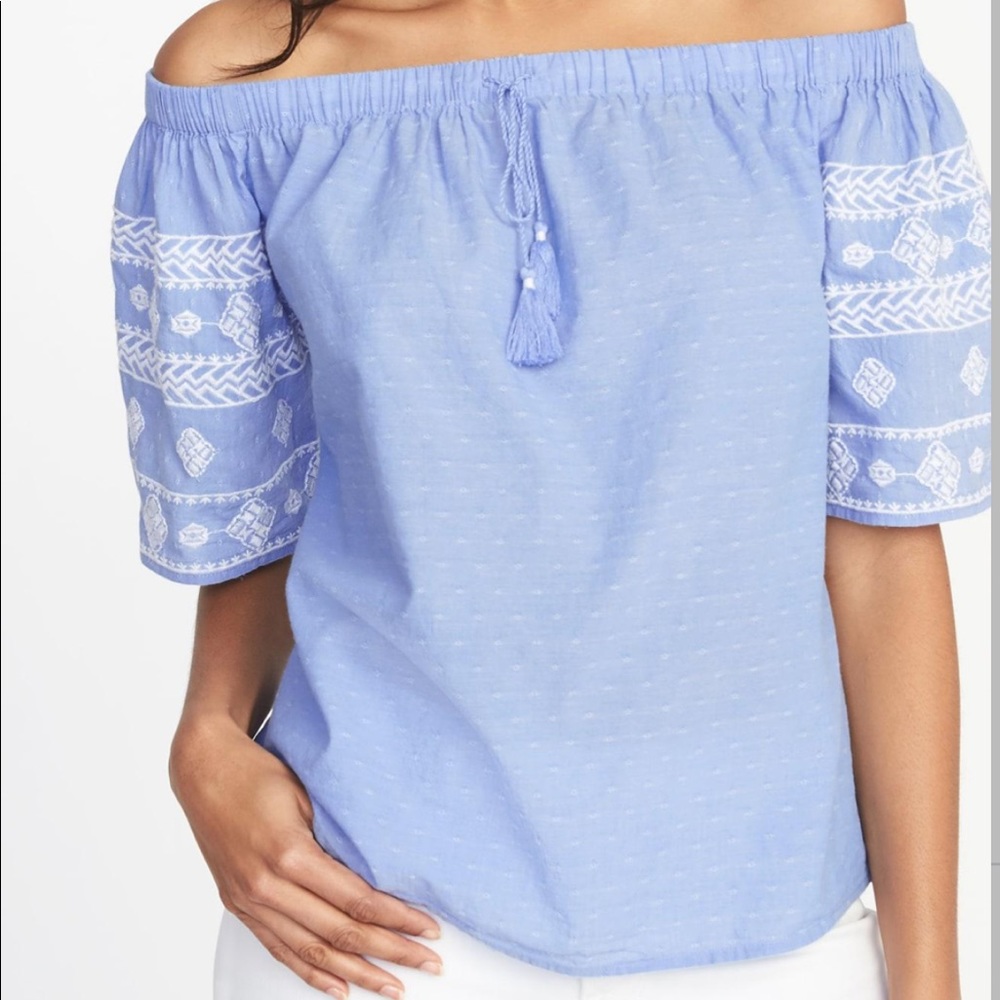 Old Navy Light Blue Off Shoulder Embroidered Top - Picture 1 of 8